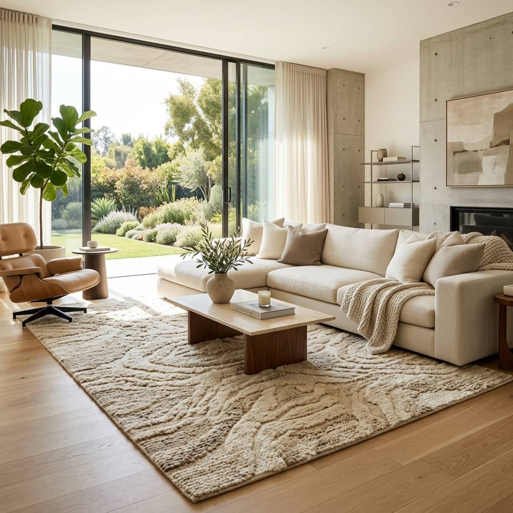 Luxuriöses Wohnzimmer mit Paulig Wollteppich